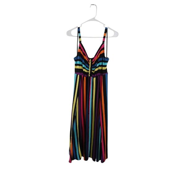 Super Soft By Torrid Womems L Striped Button Front Midi Dress Colorful Retro 90s - Picture 1 of 7